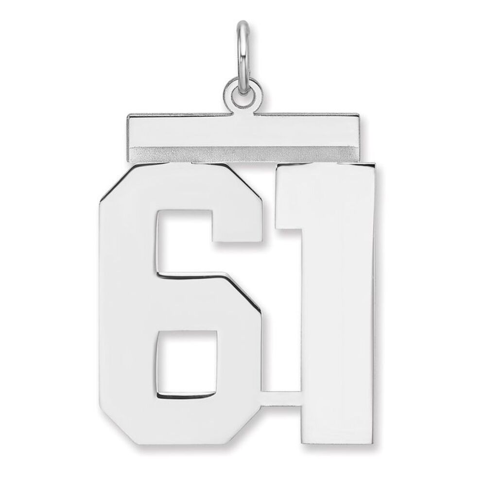 Sterling Silver, Athletic Collection, XL Polished Number 61 Pendant